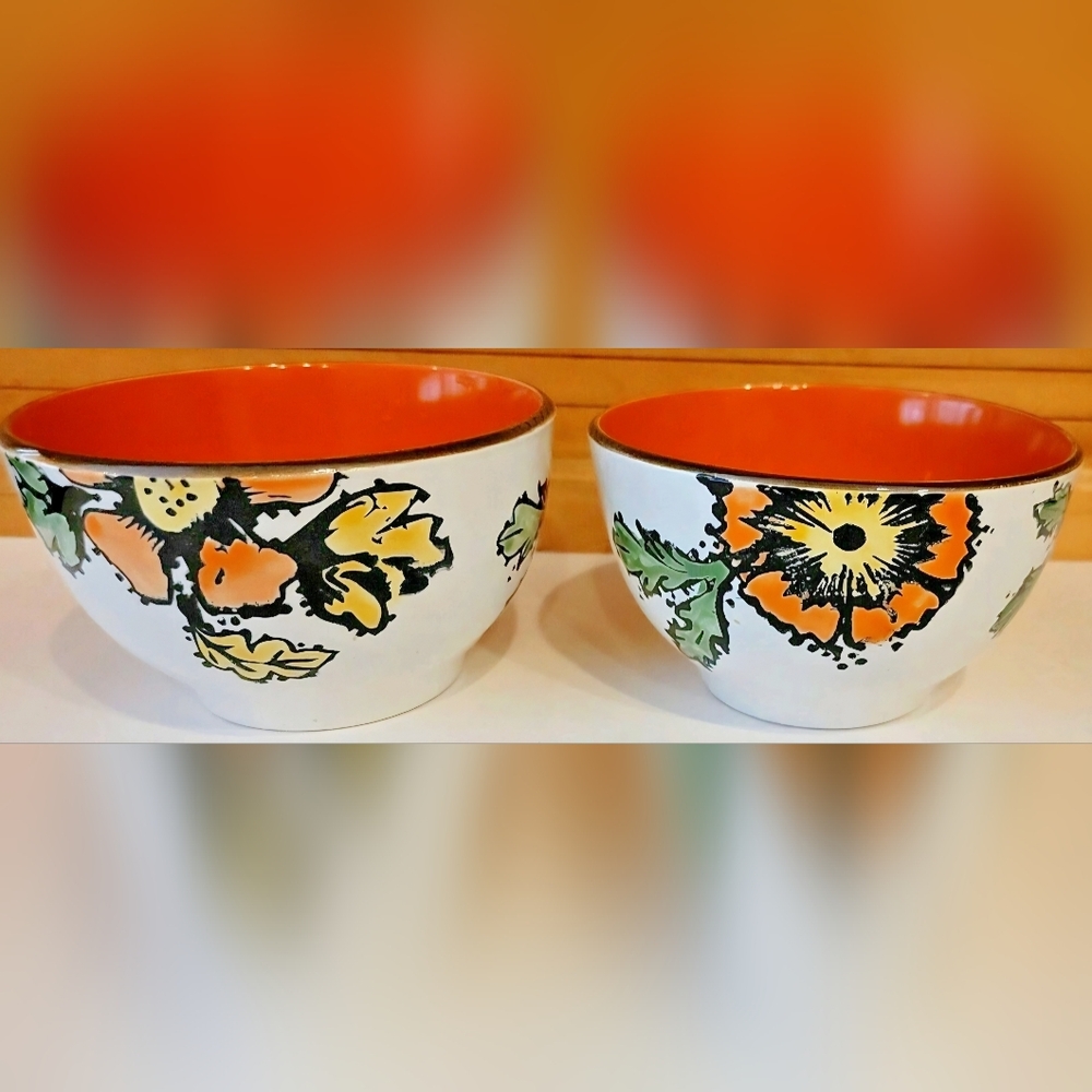 Spectrum Set of 2 Scabiosa Bowls 5.5" X 3 3/8"   Colorful Retro Design New